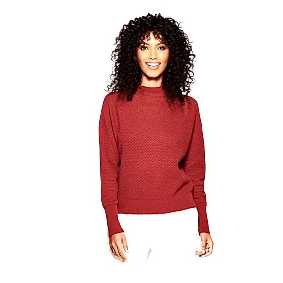 Target Prologue Red Waffle Knit Mock Neck Long Sleeve Sweater S Cotton Wool - Picture 1 of 10